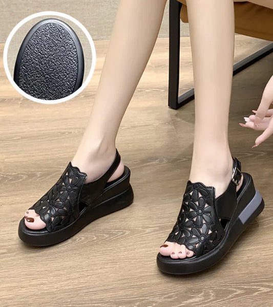 FIORELLA | Sandali con zeppa ergonomica e ricamo floreale