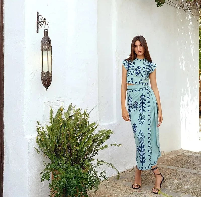 Clarisa - Conjunto Estampado de Top y Falda