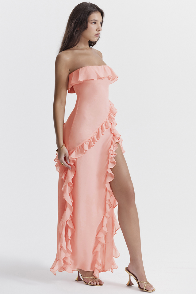 Raquel - Vestido Largo Palabra Honor con Volantes