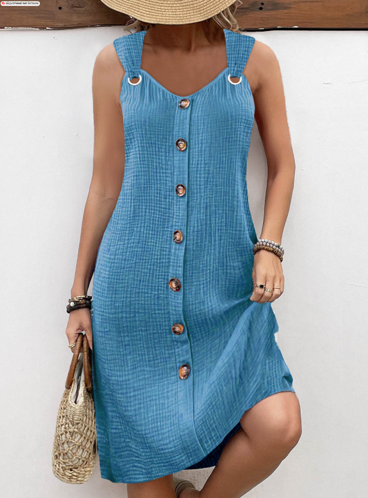 Ademende A-lijn mouwloze jurk met V-hals