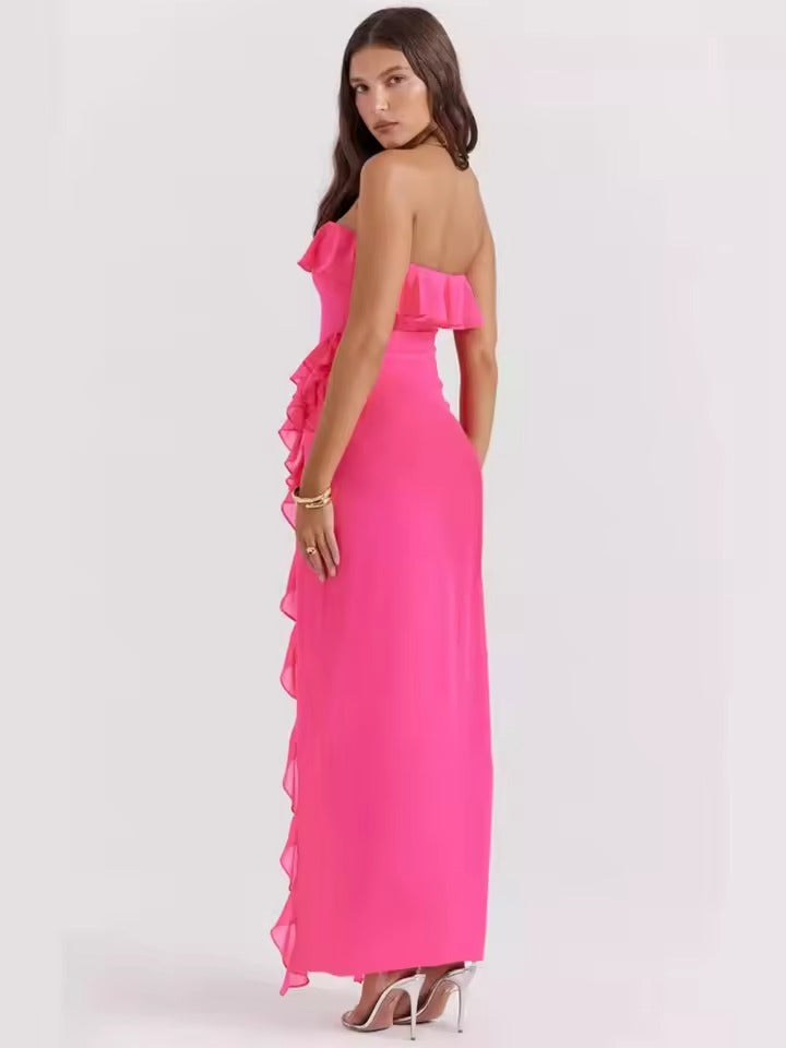 Raquel - Vestido Largo Palabra Honor con Volantes