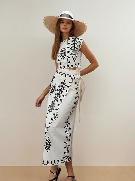 Clarisa - Conjunto Estampado de Top y Falda