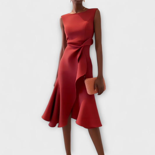 Kiara – Vestido midi asimétrico drapeado