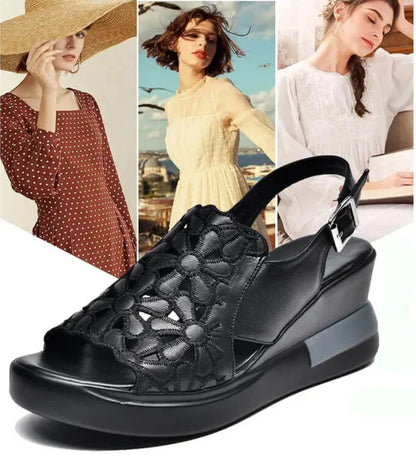 FIORELLA | Sandali con zeppa ergonomica e ricamo floreale