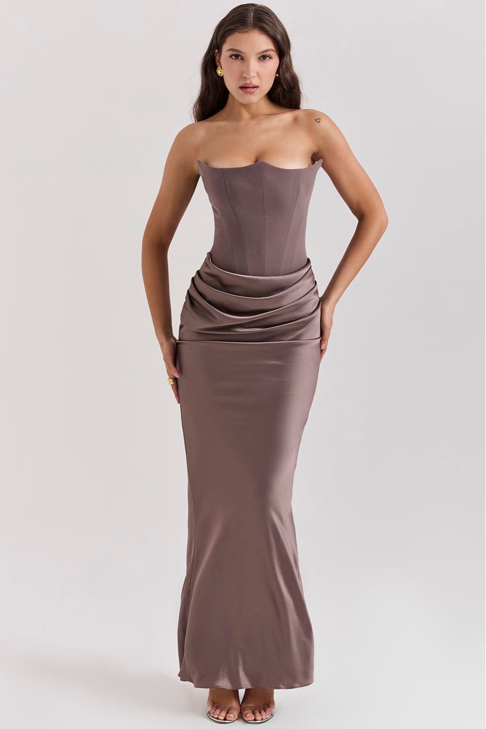 Patricia - Vestido Largo Palabra Honor Satinado