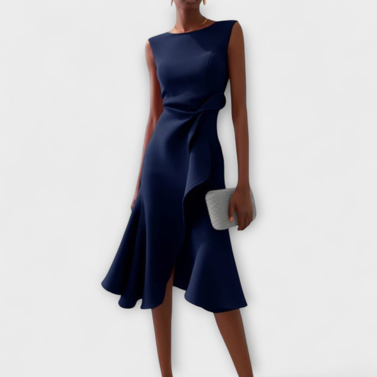 Kiara – Vestido midi asimétrico drapeado