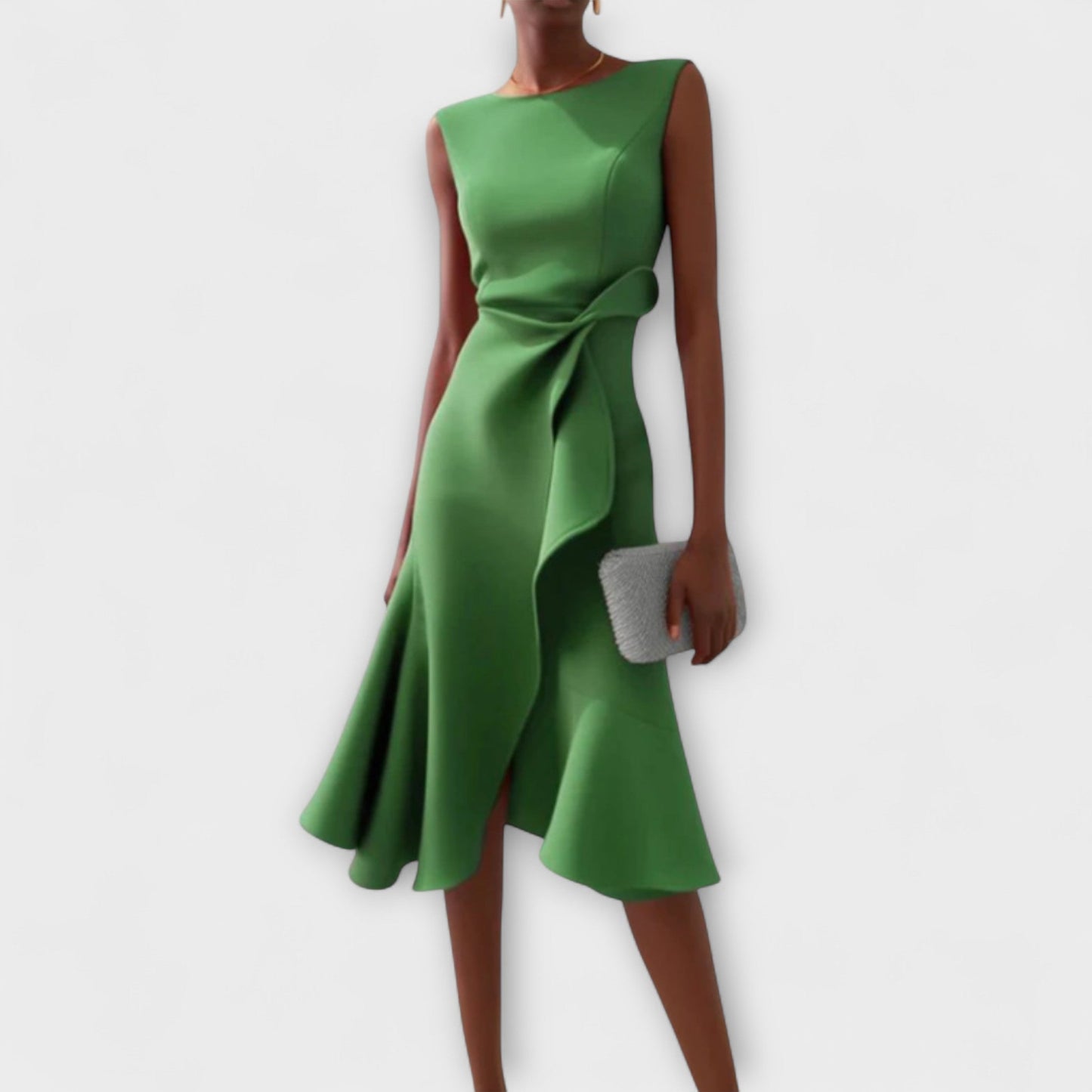 Kiara – Vestido midi asimétrico drapeado