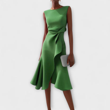 Kiara – Vestido midi asimétrico drapeado
