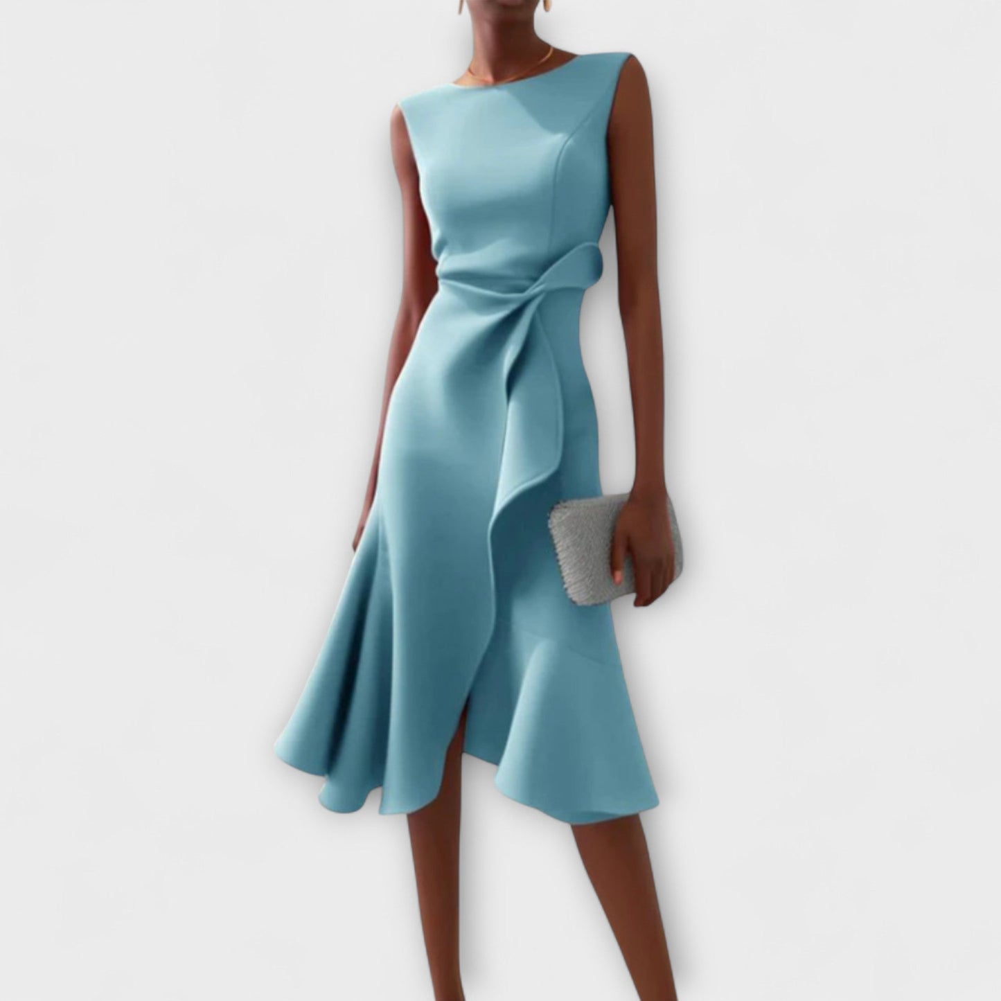 Kiara – Vestido midi asimétrico drapeado