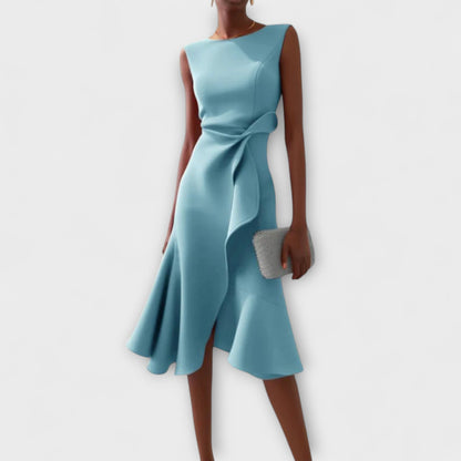 Kiara – Vestido midi asimétrico drapeado