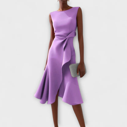Kiara – Vestido midi asimétrico drapeado