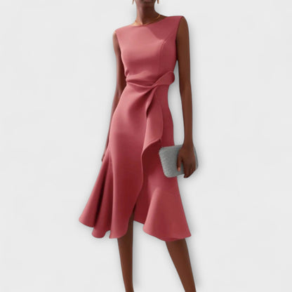 Kiara – Vestido midi asimétrico drapeado
