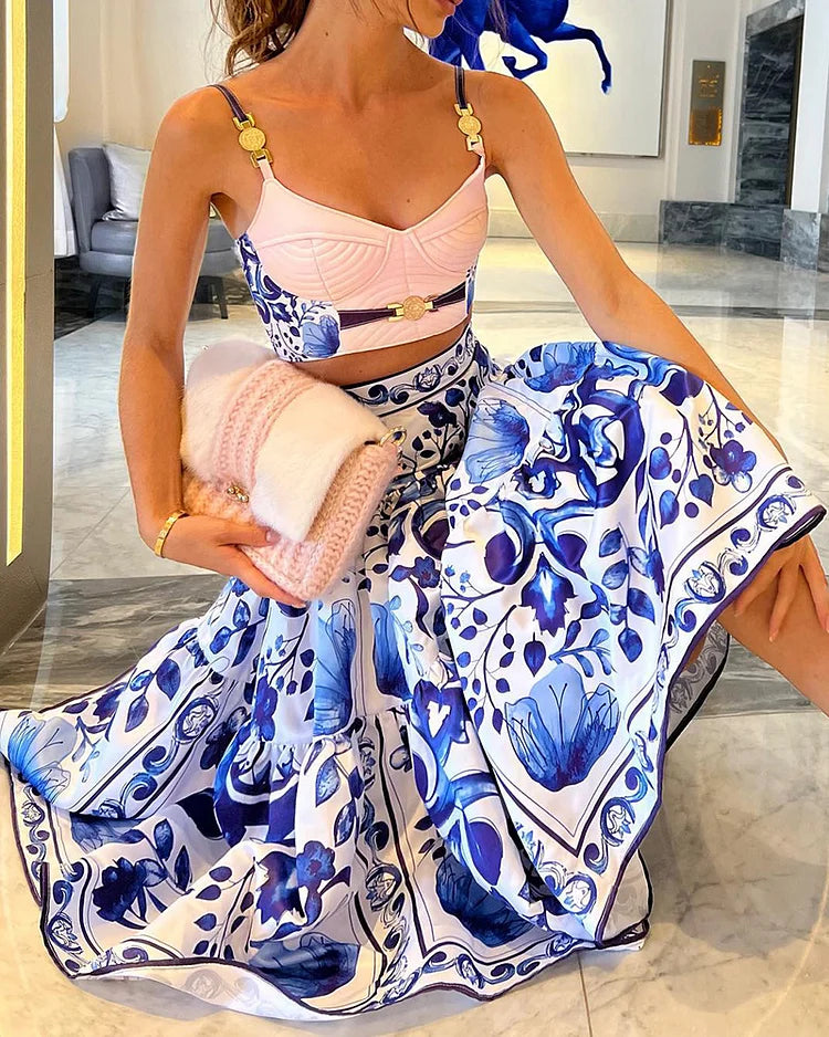 Cloe - Conjunto top y falda estampada