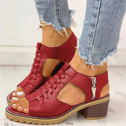 Ella | Sandali ortopedici con tacco largo e cerniera laterale