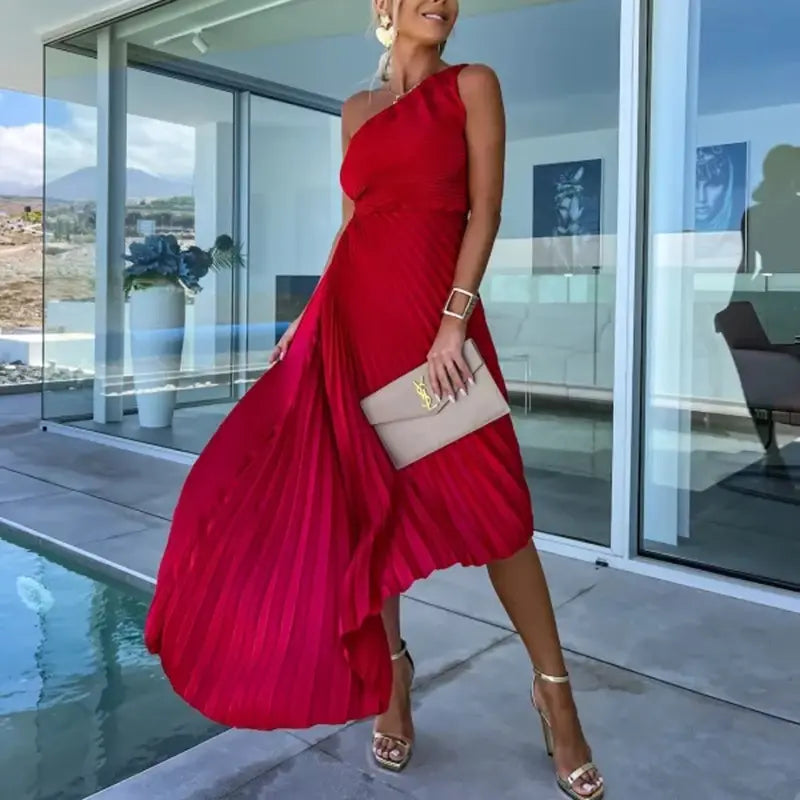 Sandra - Vestido Plisado de un Tirante