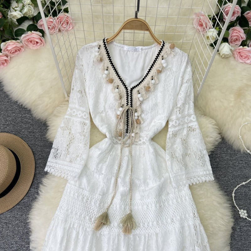 Renée - Vestido Ibicenco con Mangas de Encaje