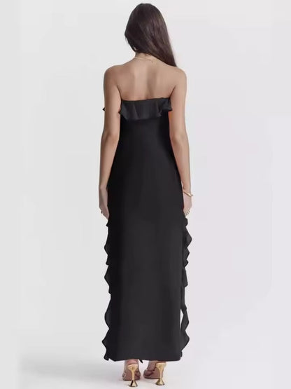 Raquel - Vestido Largo Palabra Honor con Volantes