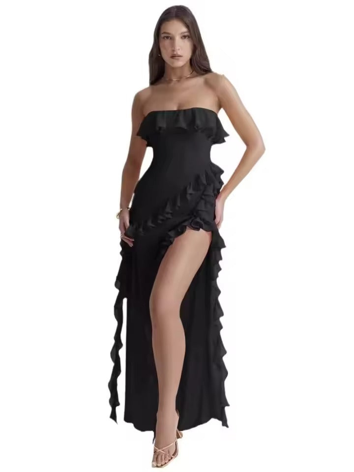 Raquel - Vestido Largo Palabra Honor con Volantes