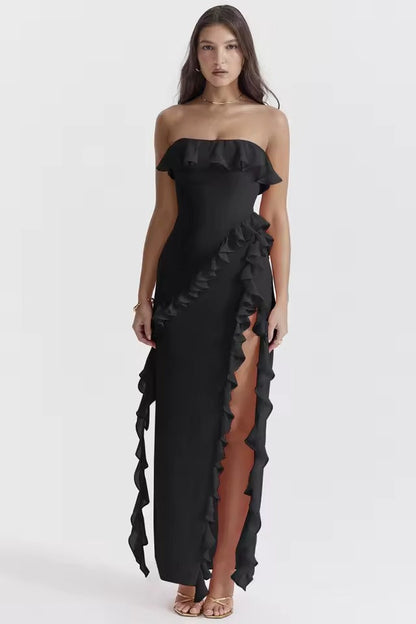 Raquel - Vestido Largo Palabra Honor con Volantes