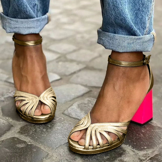 Atenea - Sandalias Doradas con Rosa