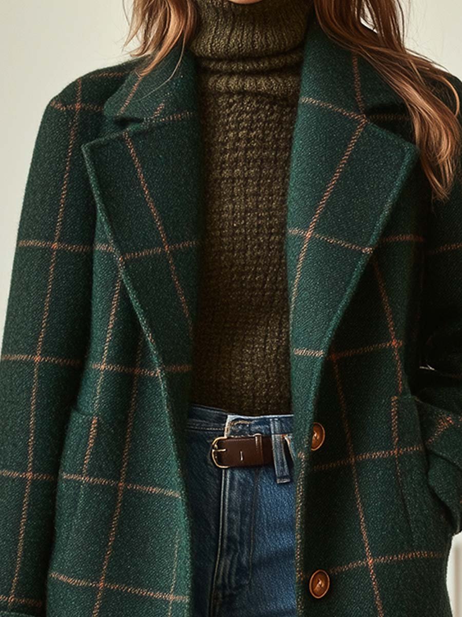 Laurina | Dames Retro Revers Ruit Tweed Jas