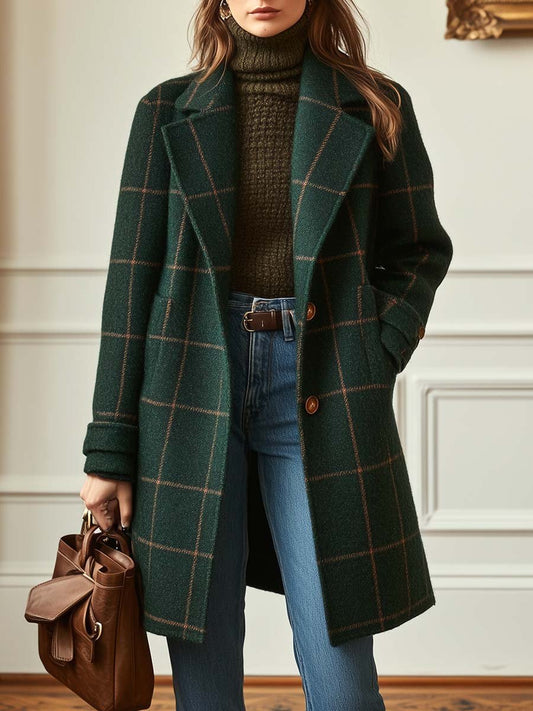 Laurina | Dames Retro Revers Ruit Tweed Jas