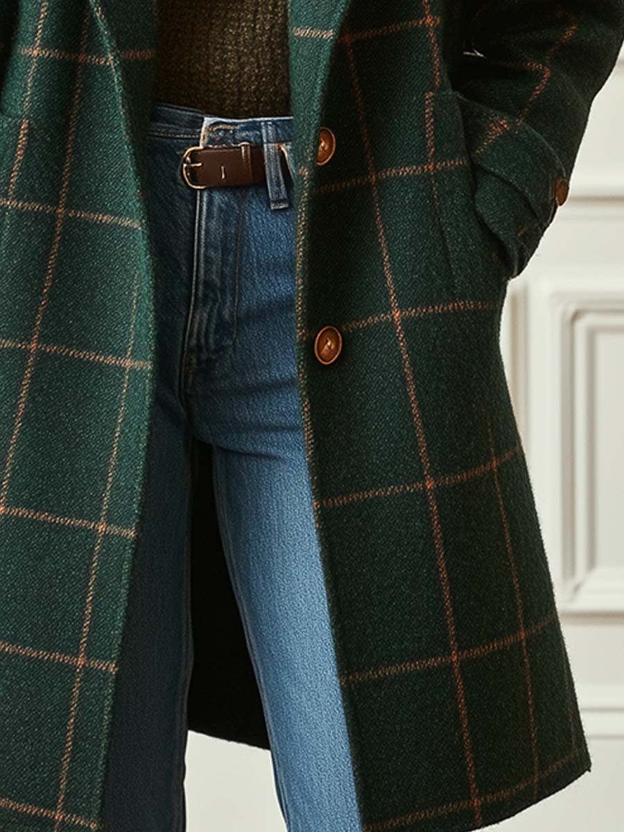 Laurina | Dames Retro Revers Ruit Tweed Jas
