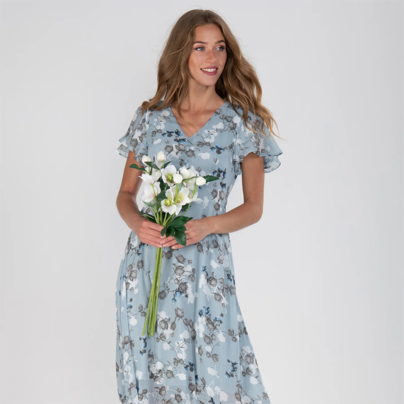 Graciela - Vestido largo de manga corta con estampado floral