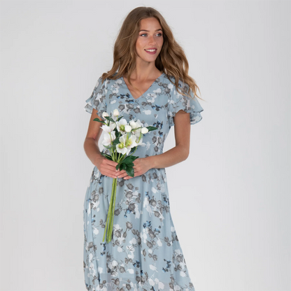 Graciela - Vestido largo de manga corta con estampado floral