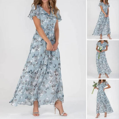Graciela - Vestido largo de manga corta con estampado floral