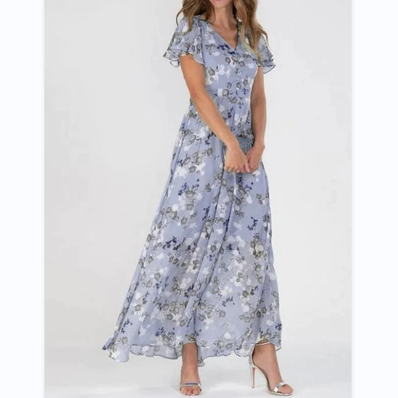 Graciela - Vestido largo de manga corta con estampado floral