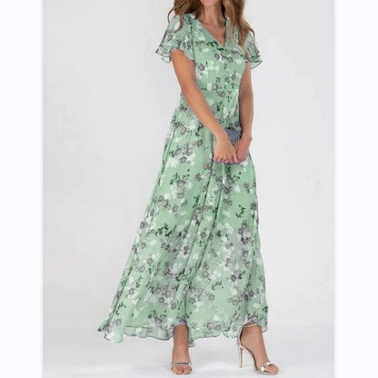 Graciela - Vestido largo de manga corta con estampado floral