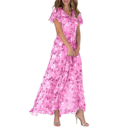 Graciela - Vestido largo de manga corta con estampado floral