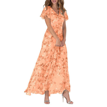 Graciela - Vestido largo de manga corta con estampado floral