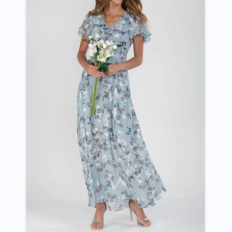 Graciela - Vestido largo de manga corta con estampado floral