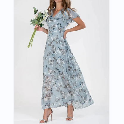 Graciela - Vestido largo de manga corta con estampado floral