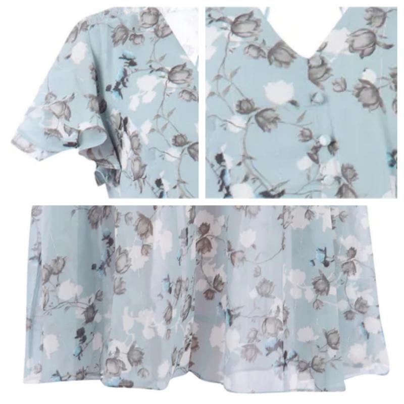 Graciela - Vestido largo de manga corta con estampado floral