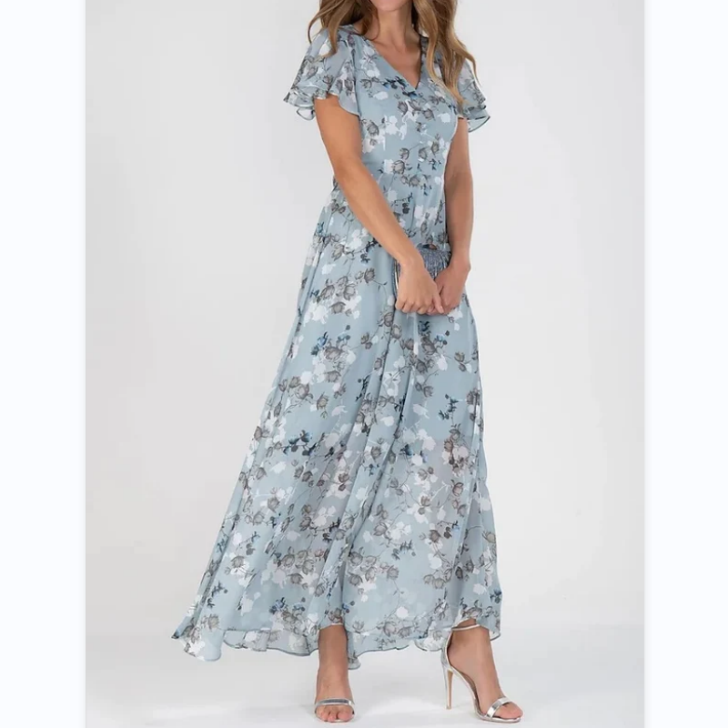 Graciela - Vestido largo de manga corta con estampado floral